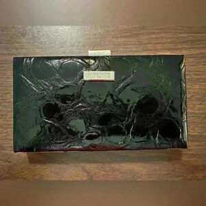 New Clutch Wallet With Chain. Black Patent Leather. Snap Closure.